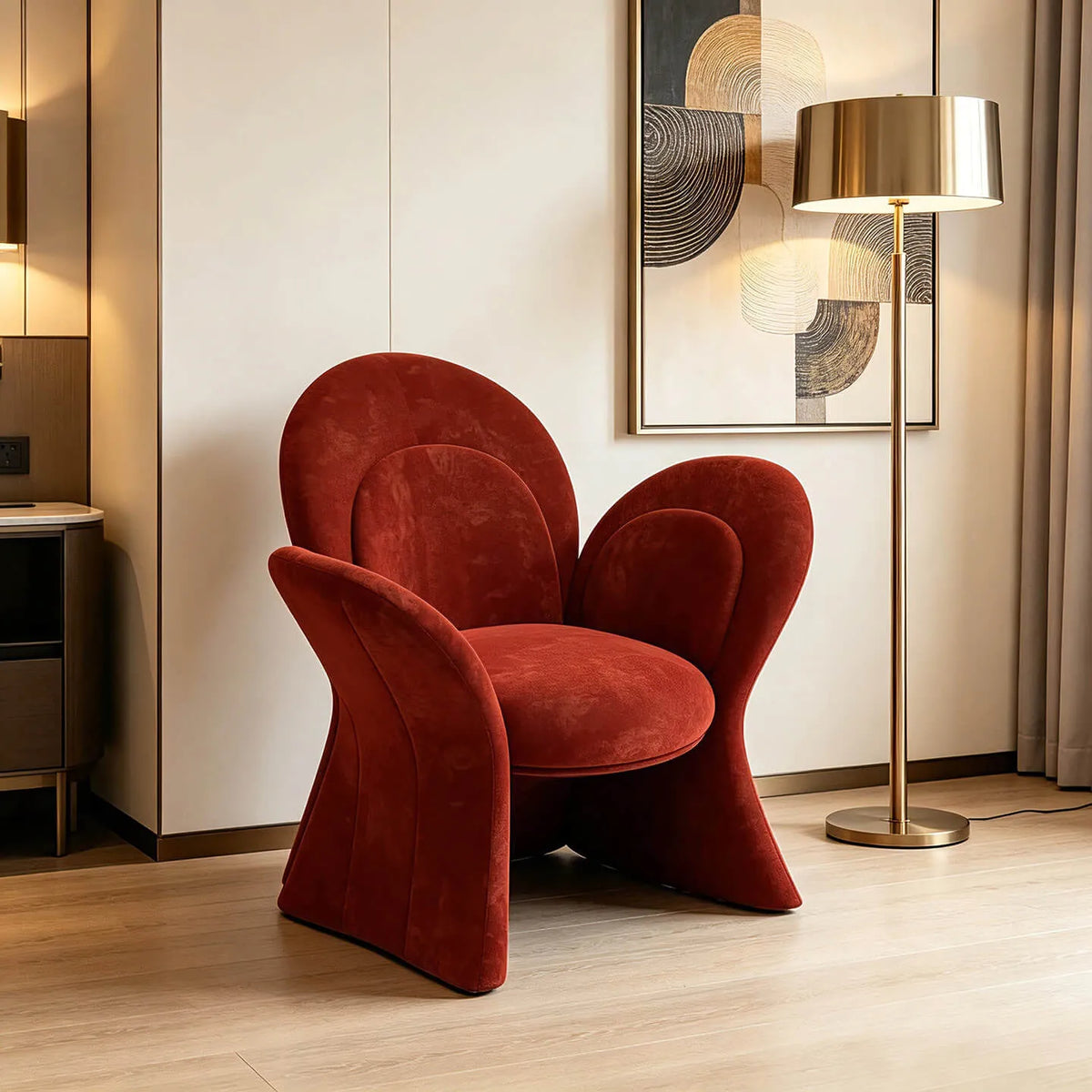 Sculptural Petal Accent Chair in Matte Suede for Lounge and Balcony Main Product Image