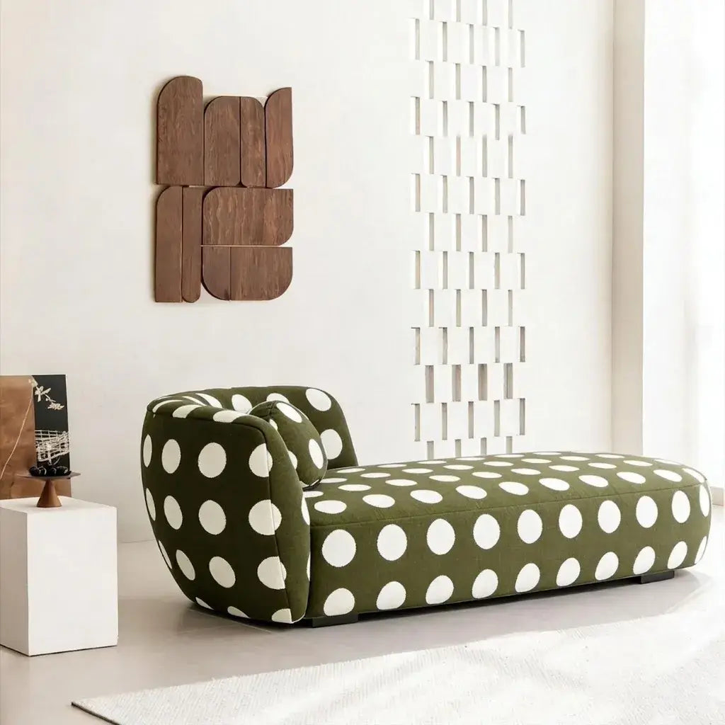 Sculptural Polka Dot Chaise Lounge in Retro Olive for Artistic Living Spaces