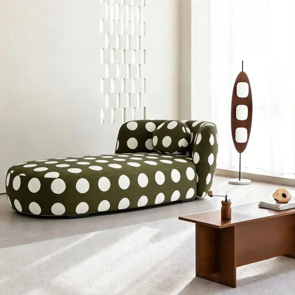 Sculptural Polka Dot Chaise Lounge in Retro Olive for Artistic Living Spaces
