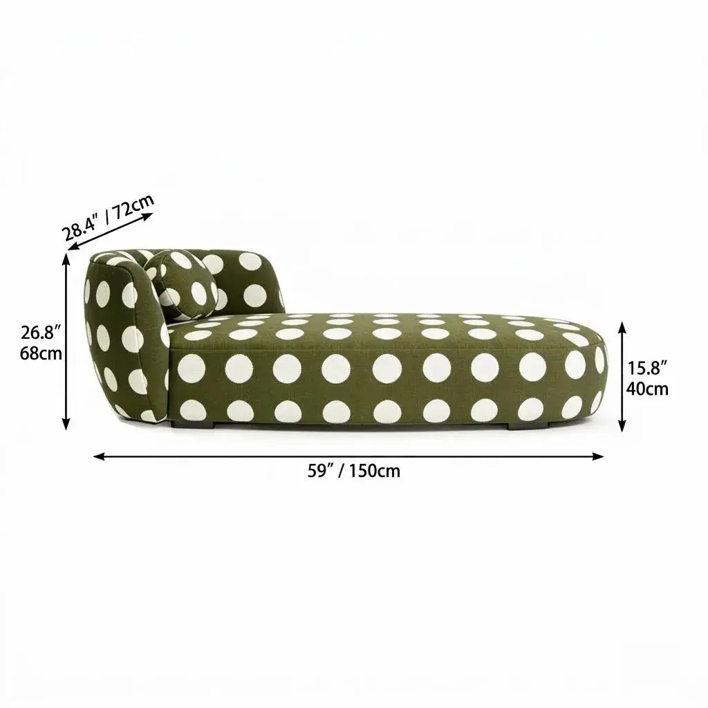 Sculptural Polka Dot Chaise Lounge in Retro Olive for Artistic Living Spaces Dimensions