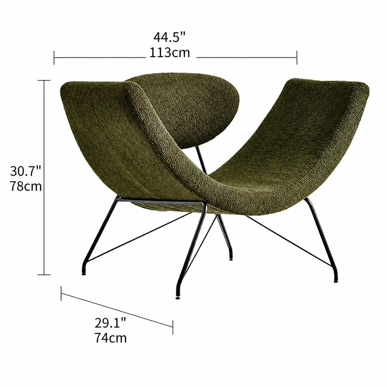 Sculptural Reversível Boucle Armchair with Floating Cushion Frame Dimensions