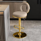 Sculptural Ring Back Bar Stool with Swivel Lift and Upholstered Seat