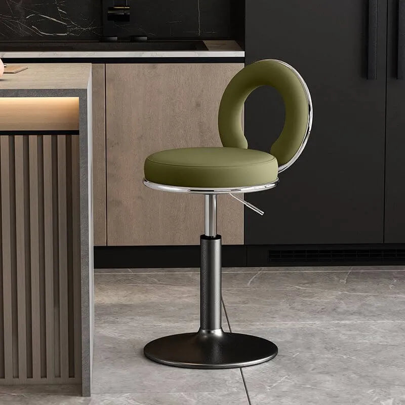 Sculptural Ring Back Bar Stool with Swivel Lift and Upholstered Seat