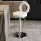 Sculptural Ring Back Bar Stool with Swivel Lift and Upholstered Seat