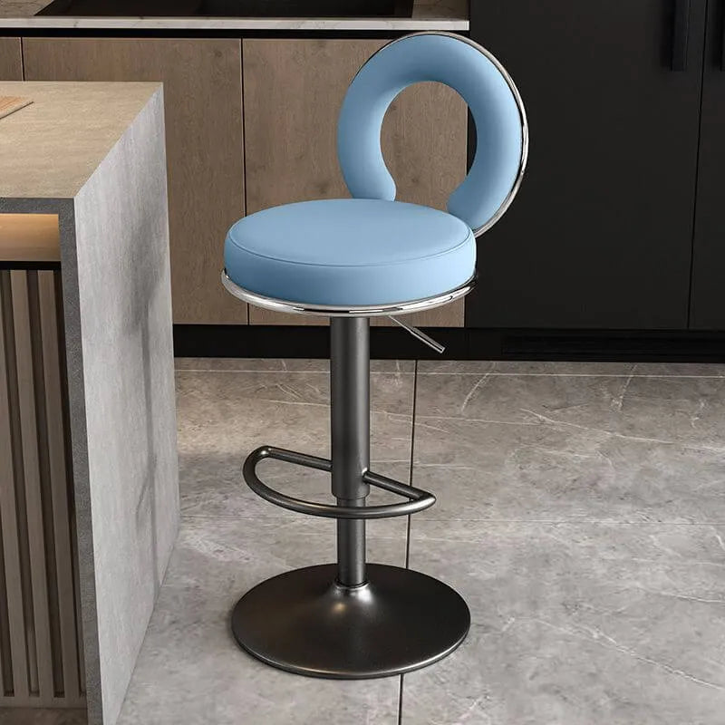 Sculptural Ring Back Bar Stool with Swivel Lift and Upholstered Seat