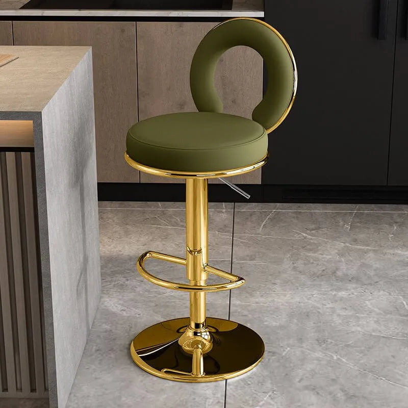 Sculptural Ring Back Bar Stool with Swivel Lift and Upholstered Seat