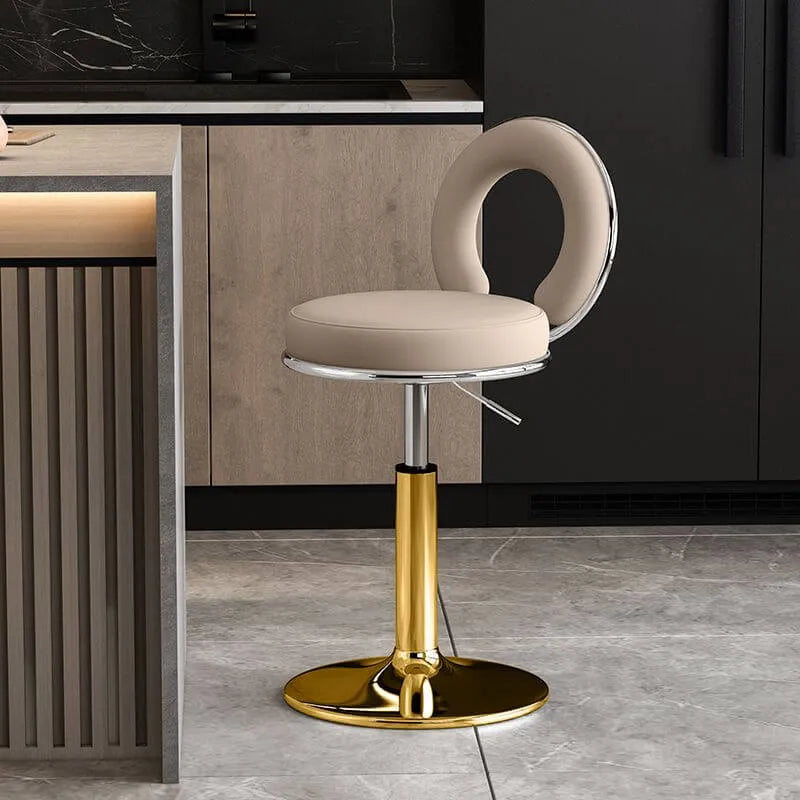 Sculptural Ring Back Bar Stool with Swivel Lift and Upholstered Seat
