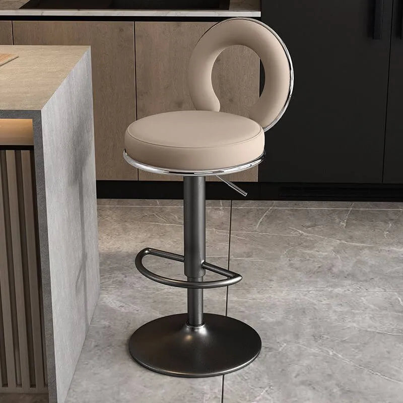 Sculptural Ring Back Bar Stool with Swivel Lift and Upholstered Seat