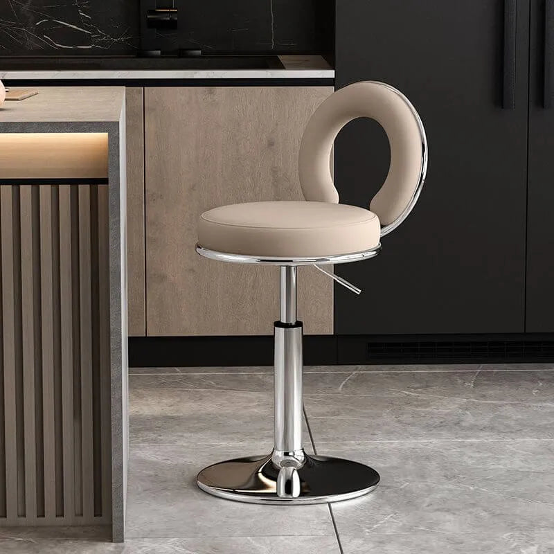 Sculptural Ring Back Bar Stool with Swivel Lift and Upholstered Seat