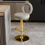 Sculptural Ring Back Bar Stool with Swivel Lift and Upholstered Seat