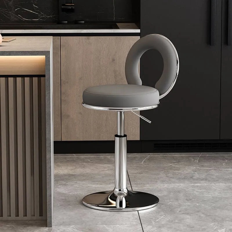 Sculptural Ring Back Bar Stool with Swivel Lift and Upholstered Seat