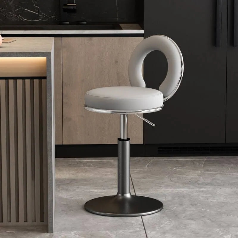 Sculptural Ring Back Bar Stool with Swivel Lift and Upholstered Seat