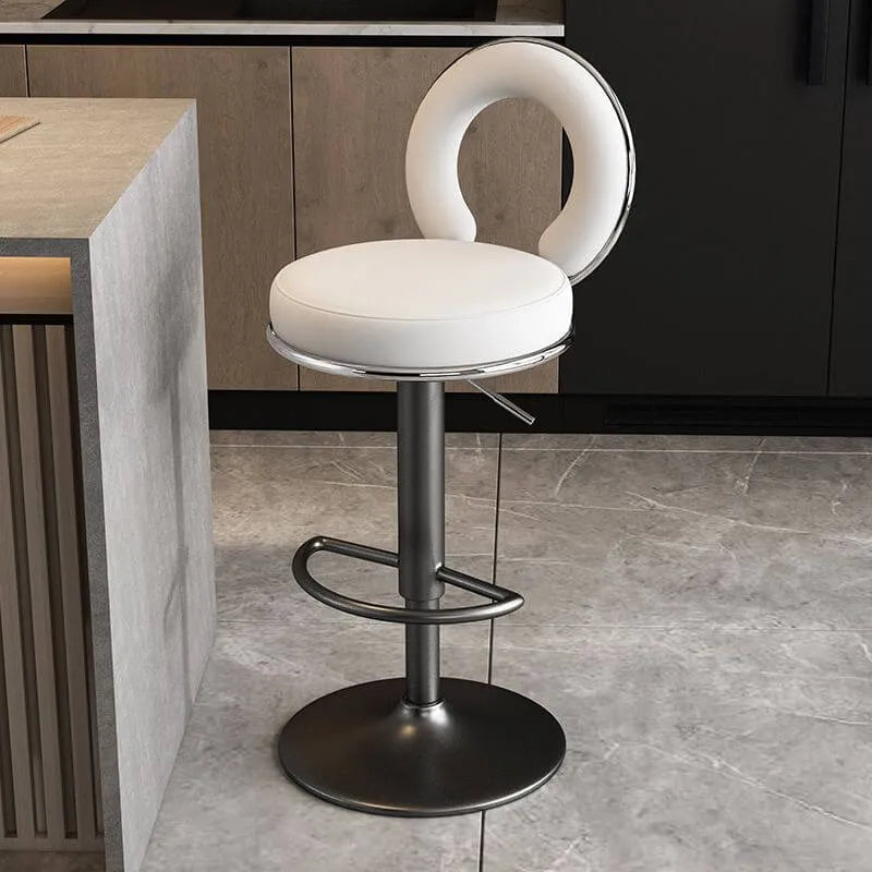 Sculptural Ring Back Bar Stool with Swivel Lift and Upholstered Seat