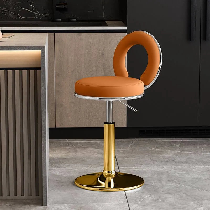 Sculptural Ring Back Bar Stool with Swivel Lift and Upholstered Seat