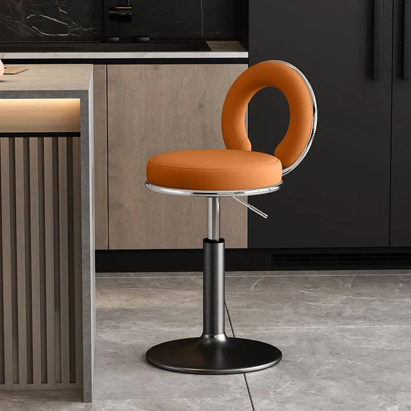 Sculptural Ring Back Bar Stool with Swivel Lift and Upholstered Seat