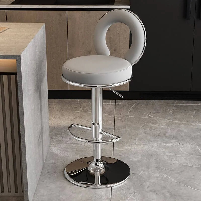 Sculptural Ring Back Bar Stool with Swivel Lift and Upholstered Seat