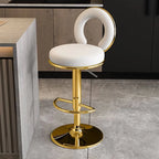 Sculptural Ring Back Bar Stool with Swivel Lift and Upholstered Seat