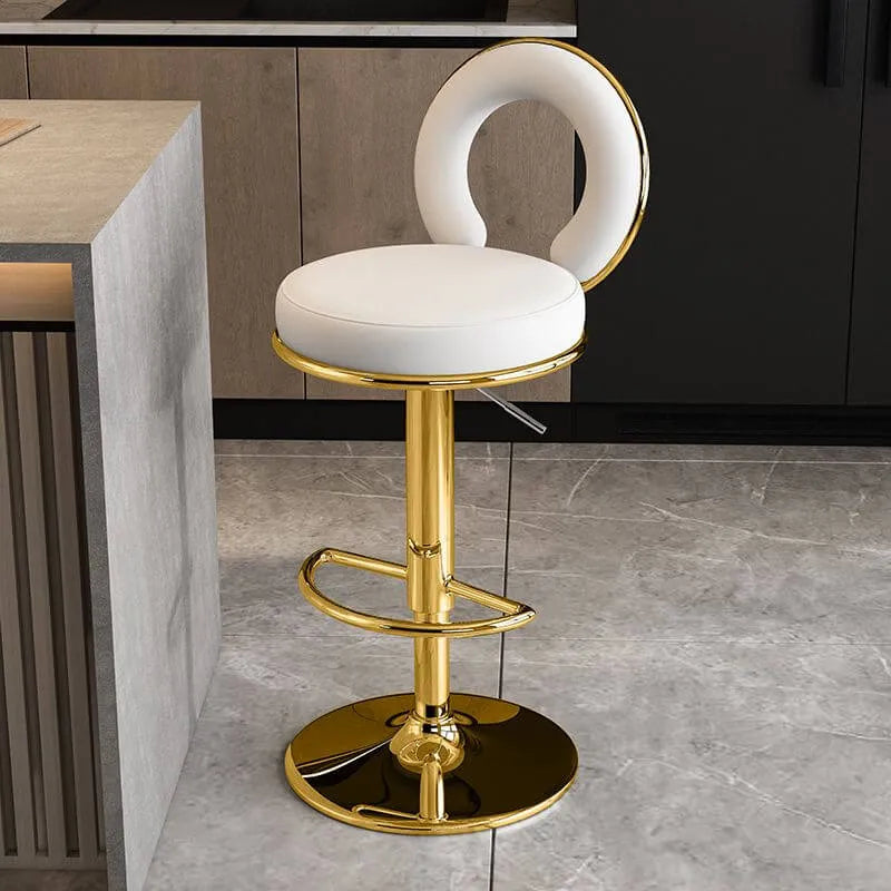 Sculptural Ring Back Bar Stool with Swivel Lift and Upholstered Seat