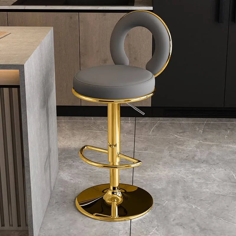 Sculptural Ring Back Bar Stool with Swivel Lift and Upholstered Seat