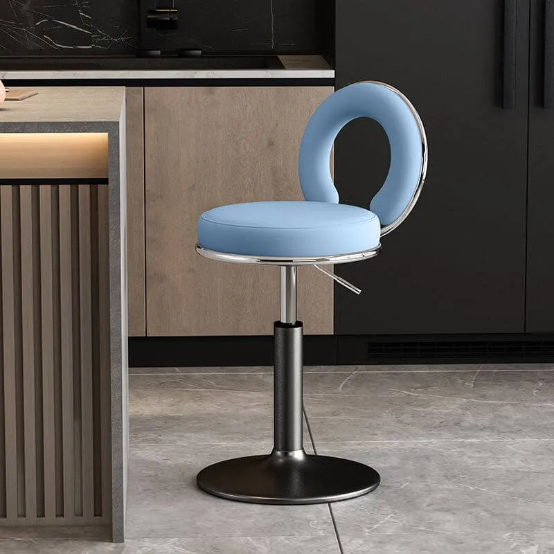 Sculptural Ring Back Bar Stool with Swivel Lift and Upholstered Seat