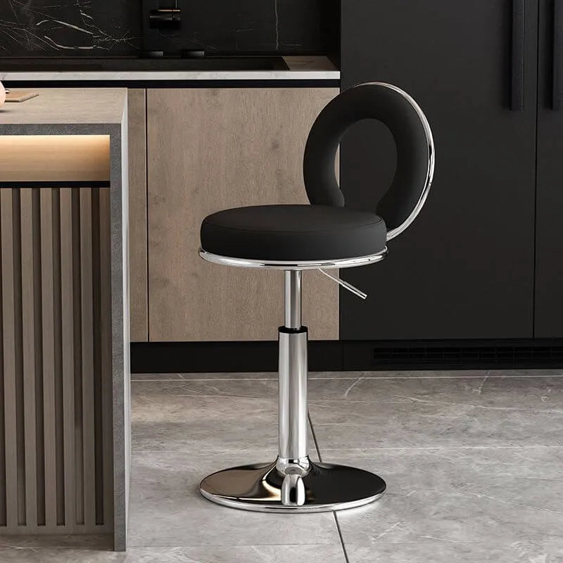 Sculptural Ring Back Bar Stool with Swivel Lift and Upholstered Seat