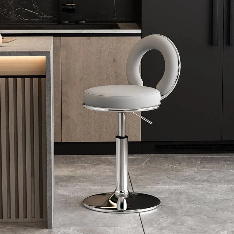 Sculptural Ring Back Bar Stool with Swivel Lift and Upholstered Seat
