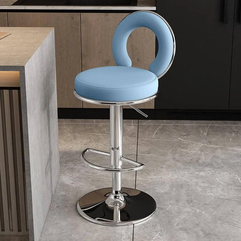 Sculptural Ring Back Bar Stool with Swivel Lift and Upholstered Seat