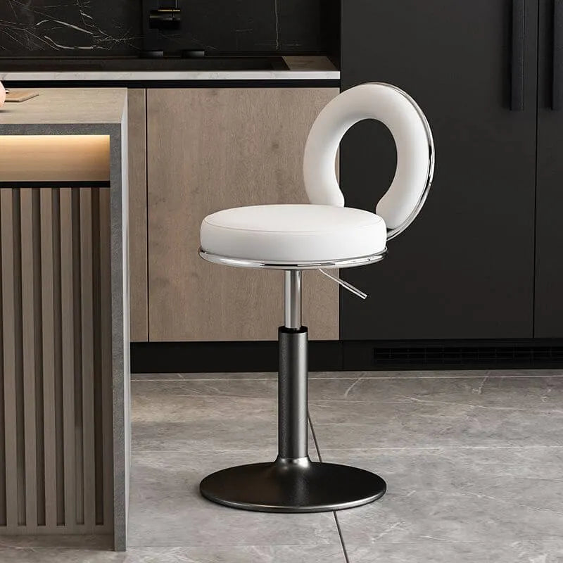 Sculptural Ring Back Bar Stool with Swivel Lift and Upholstered Seat