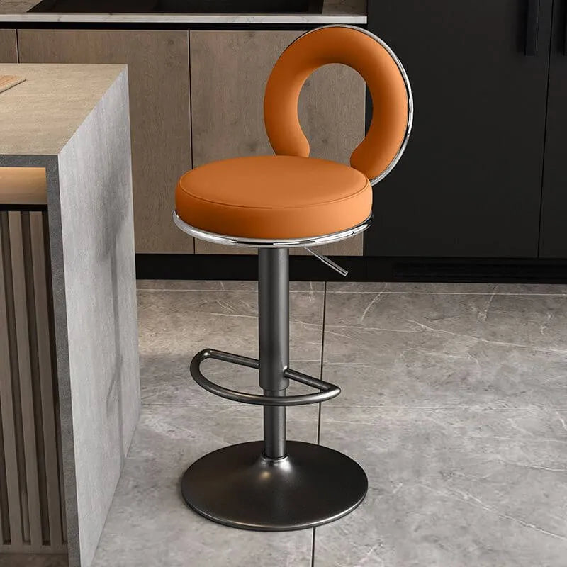 Sculptural Ring Back Bar Stool with Swivel Lift and Upholstered Seat