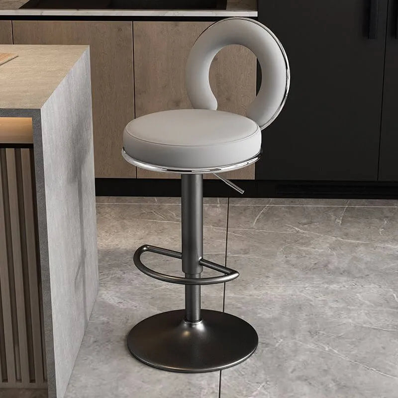 Sculptural Ring Back Bar Stool with Swivel Lift and Upholstered Seat
