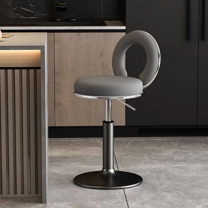 Sculptural Ring Back Bar Stool with Swivel Lift and Upholstered Seat