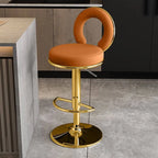 Sculptural Ring Back Bar Stool with Swivel Lift and Upholstered Seat