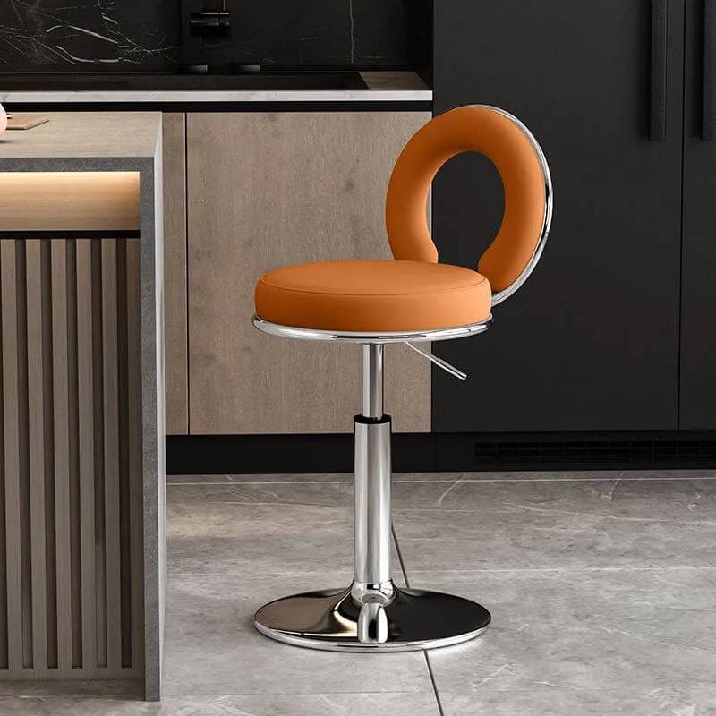Sculptural Ring Back Bar Stool with Swivel Lift and Upholstered Seat