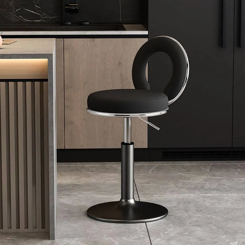 Sculptural Ring Back Bar Stool with Swivel Lift and Upholstered Seat