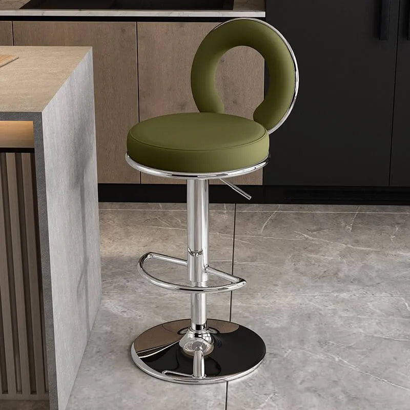Sculptural Ring Back Bar Stool with Swivel Lift and Upholstered Seat