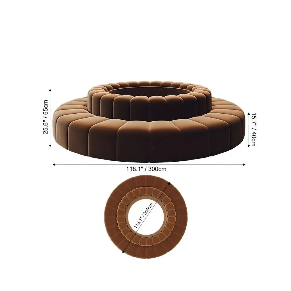 Sculptural Ring Round Sofa in Nappa Leather for Lobby Lounge Spaces