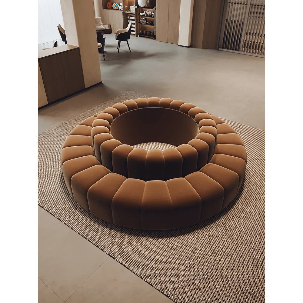 Sculptural Ring Round Sofa in Nappa Leather for Lobby Lounge Spaces Main Product Image