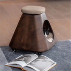 Sculptural Rolling Cat Cube Bed With Padded Top And Cozy Hideaway