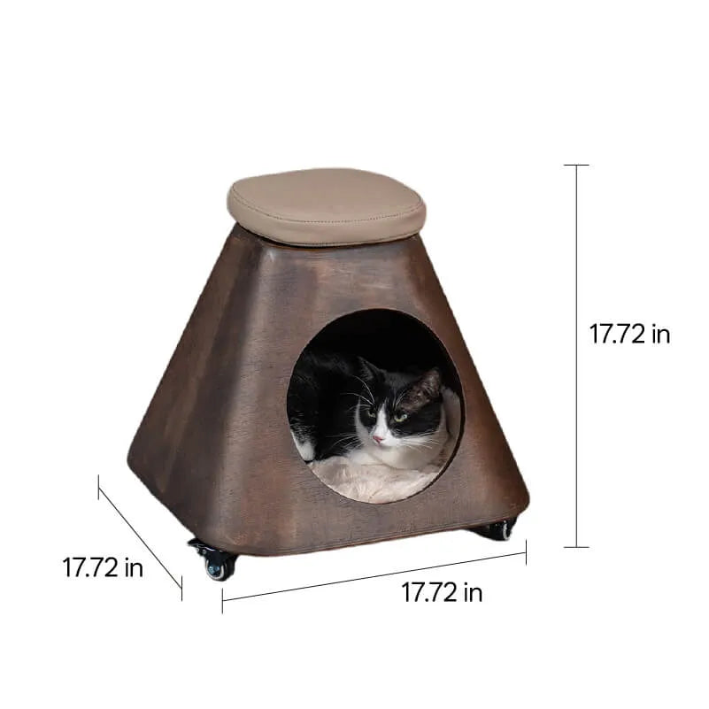 Sculptural Rolling Cat Cube Bed With Padded Top And Cozy Hideaway