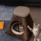 Sculptural Rolling Cat Cube Bed With Padded Top And Cozy Hideaway