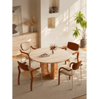 Sculptural Round Burlwood Dining Table with Stone Top and Arched Base