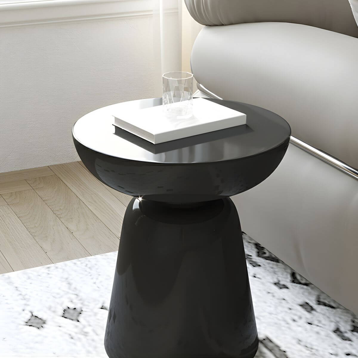 Sculptural Round Side Table in Glossy Fiberglass Finish Secondary image