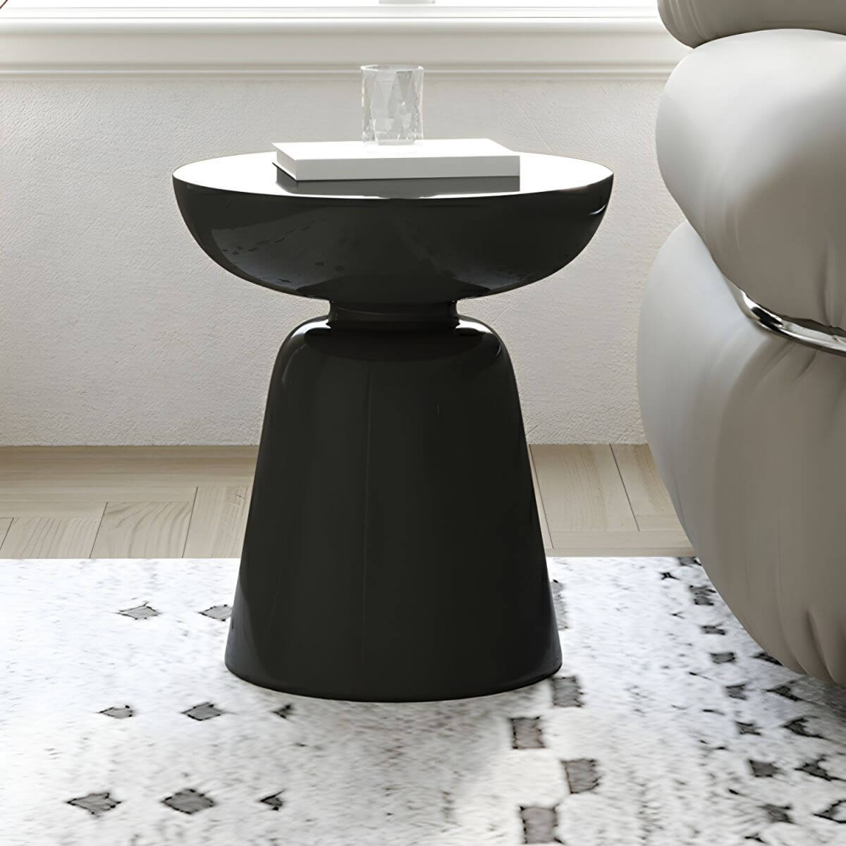 Sculptural Round Side Table in Glossy Fiberglass Finish Main Product Image Main image