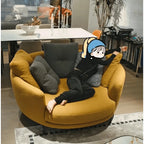 Sculptural Round Sofa in Cotton Linen with Larch Wood Frame