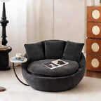 Sculptural Round Sofa Lounge Chair With Side Table, Swivel Chenille Comfort