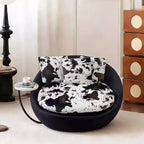 Sculptural Round Sofa Lounge Chair With Side Table, Swivel Chenille Comfort