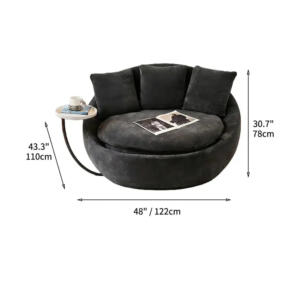 Sculptural Round Sofa Lounge Chair With Side Table, Swivel Chenille Comfort