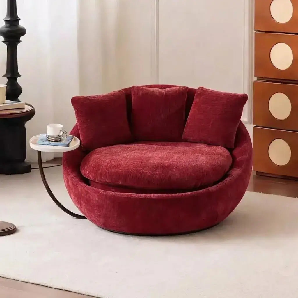 Sculptural Round Sofa Lounge Chair With Side Table, Swivel Chenille Comfort Main Product Image