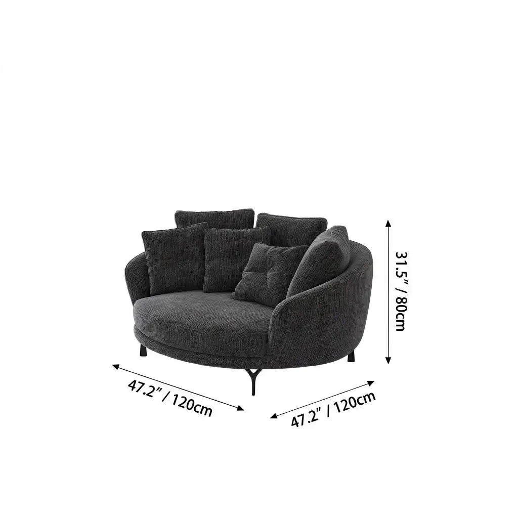 Sculptural Round Sofa with Layered Cushions and Slim Metal Legs