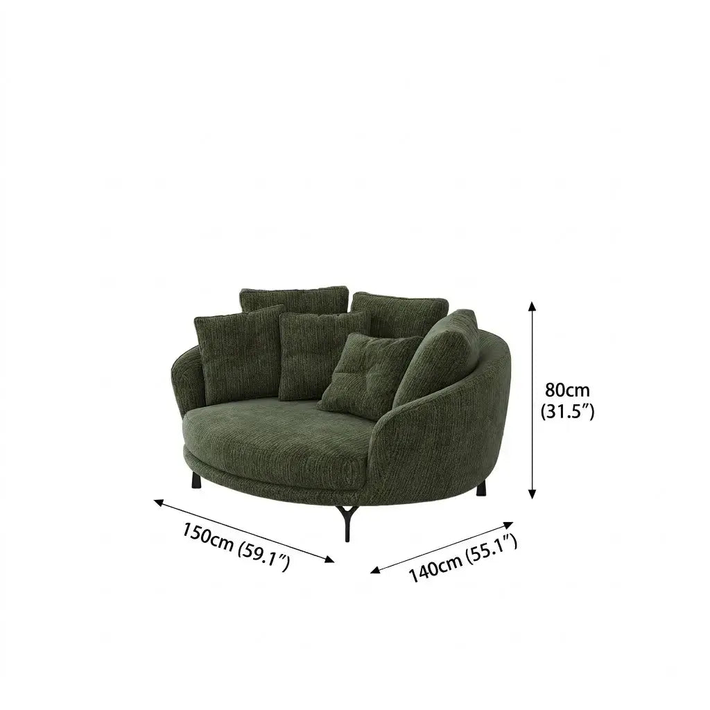 Sculptural Round Sofa with Layered Cushions and Slim Metal Legs